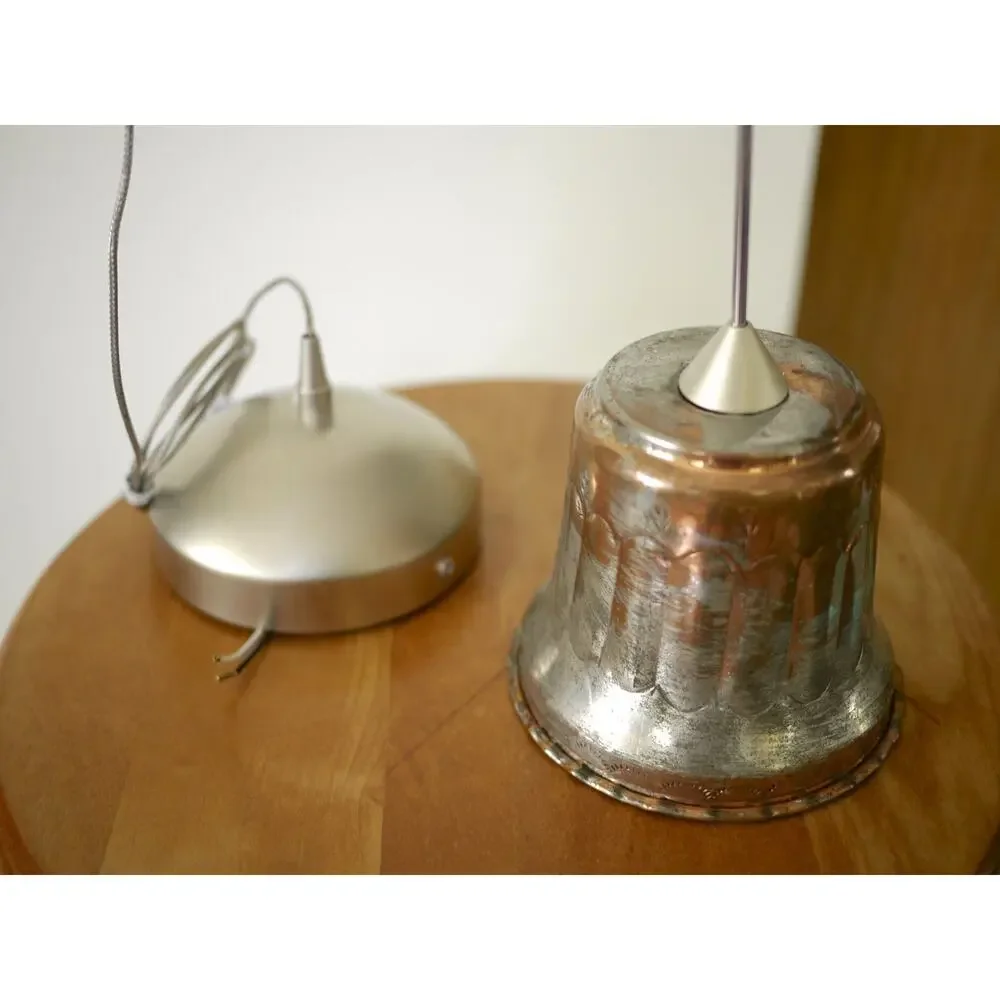 Vintage French Country Rustic Primitive Copper Hanging Pendant Light Fixture 4